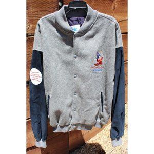 Walt Disney Imagineering Mickey Bomber Jacket Sx 3X Wool Leather Embroidered VTG